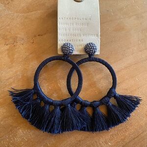 Anthropologie Tinsley Tassel Drop Navy Earrings NWT